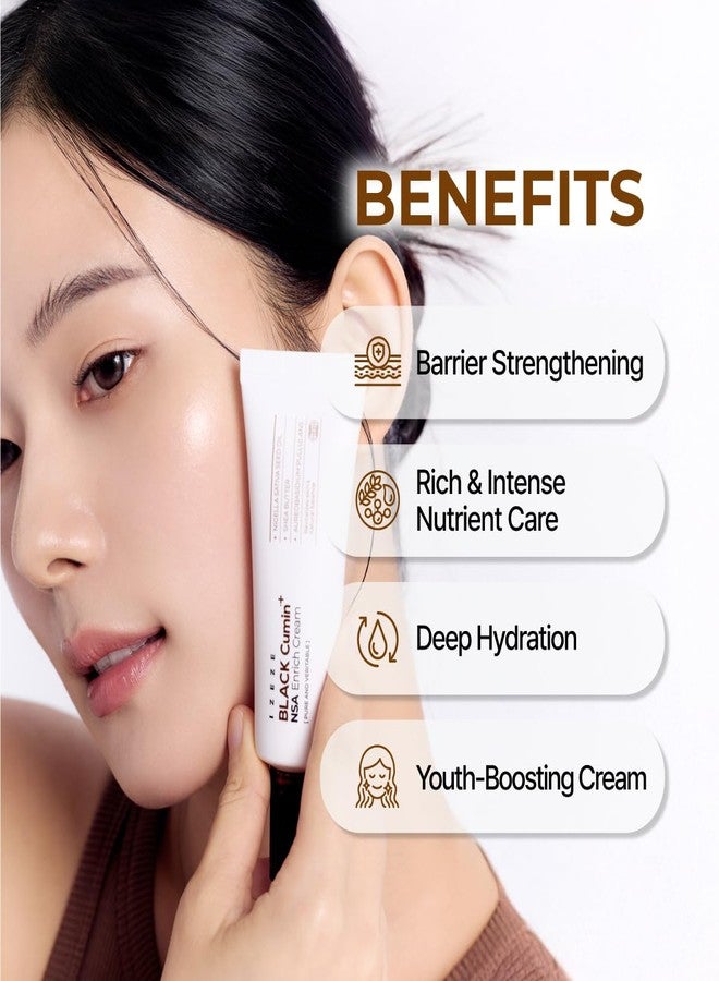 IZEZE BLACK Cumin NSA Enrich Cream 1.69 fl.oz, 50 ml | Antiwrinkle Moisturizer, Barrier Repair and Nourishing, Korean Skincare for Dry Skin, Skin Cream for Aging Skin - Image 3